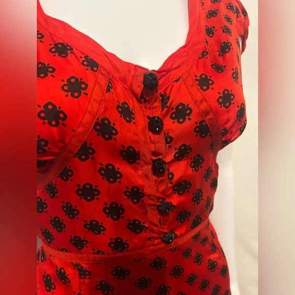 Rare Vintage Marc Jacobs Sz 6 100% Silk Red FloralPuff Sleeve Midi Dress Retro - Picture 2 of 9